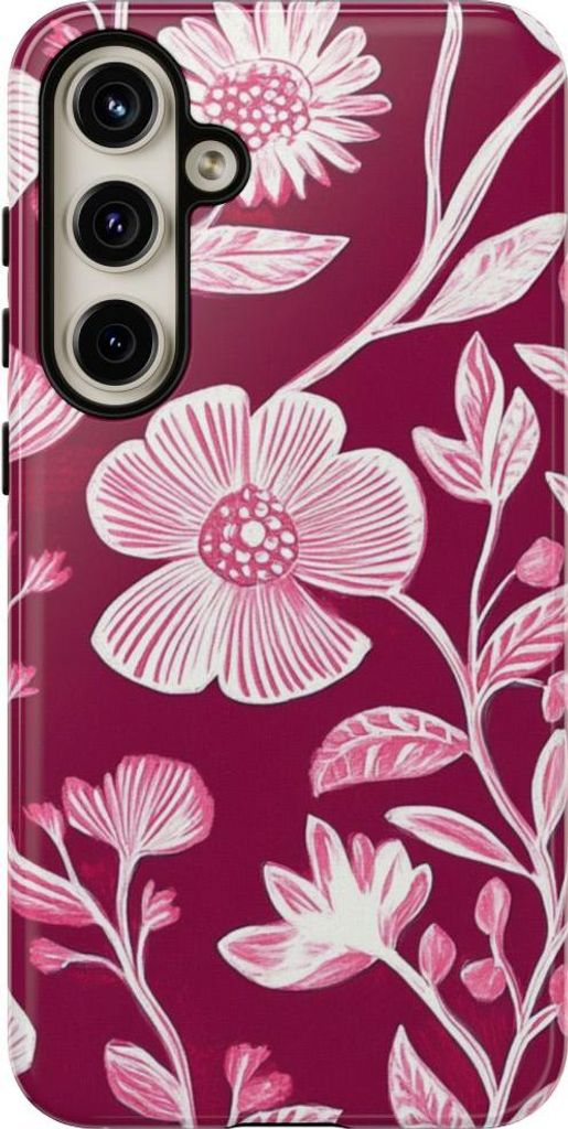Elegantes Blumenmuster in Rosa und Weiß – Hülle Kompatibel mit Samsung Galaxy S24 Plus