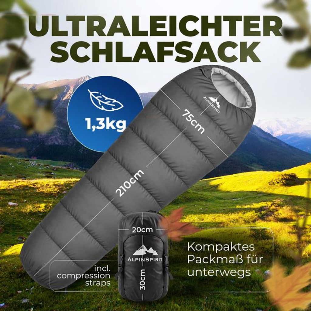 AlpinSpirit Schlafsack [Ultraleicht] 3 Jahreszeiten Sommer