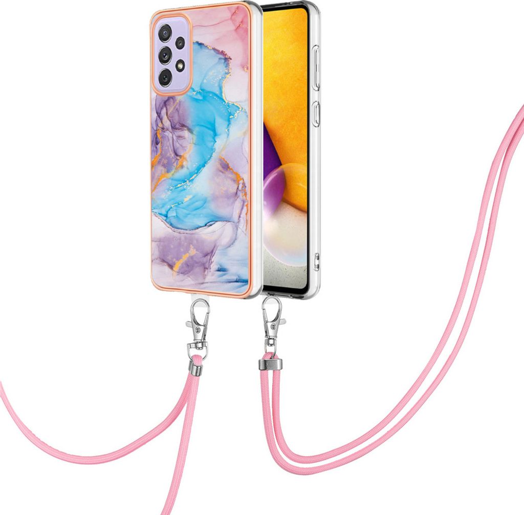 Handykette Hülle für Samsung Galaxy A33 5G Muster TPU Schutzhülle mit verstellbarem Tragegurt Blau