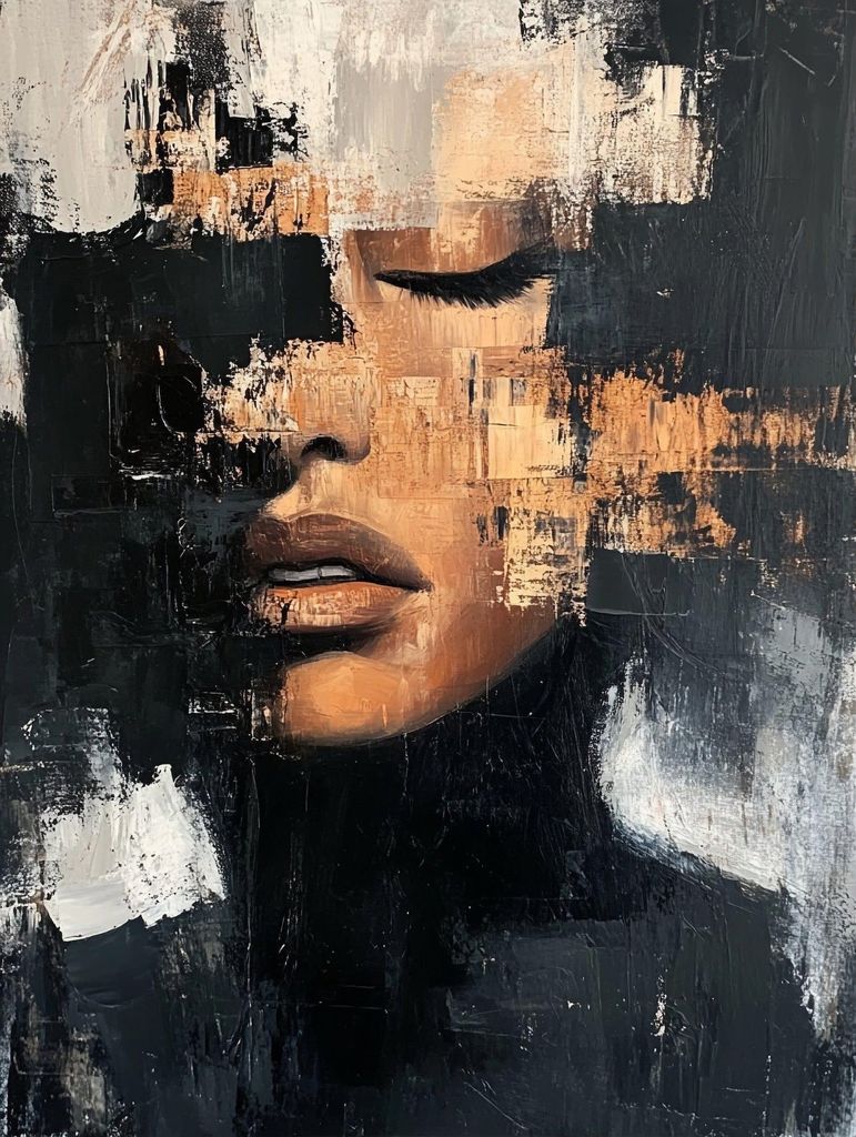 Leinwand Bilder 20x30–70x100 cm - Frauenportrait Abstrakt FRAGMENT DER STILLE - moderne Wanddeko für Wohnzimmer, Wandbild Kunstdruck | Alivia Arts