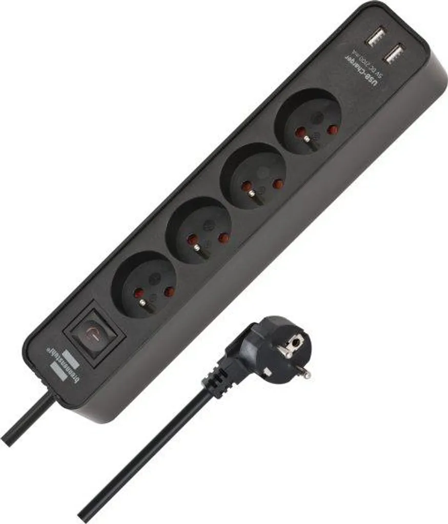 BrennenstuhlBrennenstuhl Ecolor presa multipla con USB e 4 prese (presa multipla con 2 porte USB, braccio e cavo USB da 1,5 m), colore nero