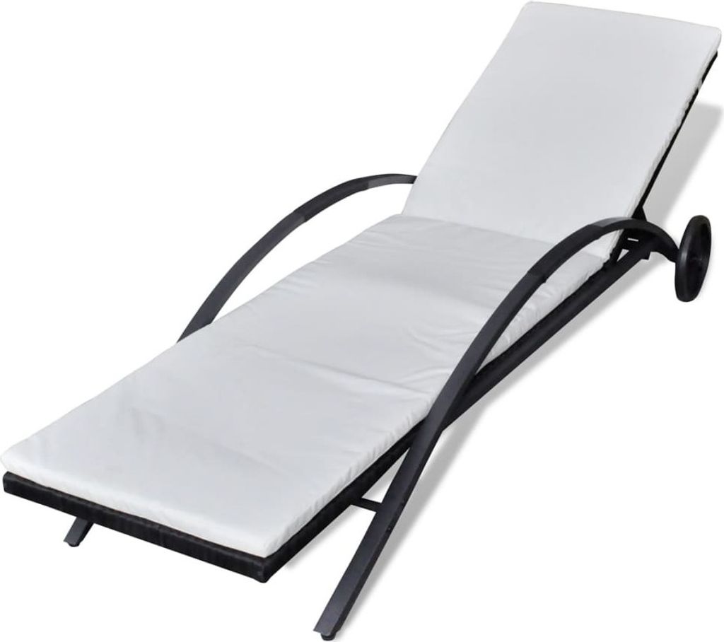 vidaXL Lehátko s vankúšom a kolieskami Poly ratan Black Obrázok produktu 