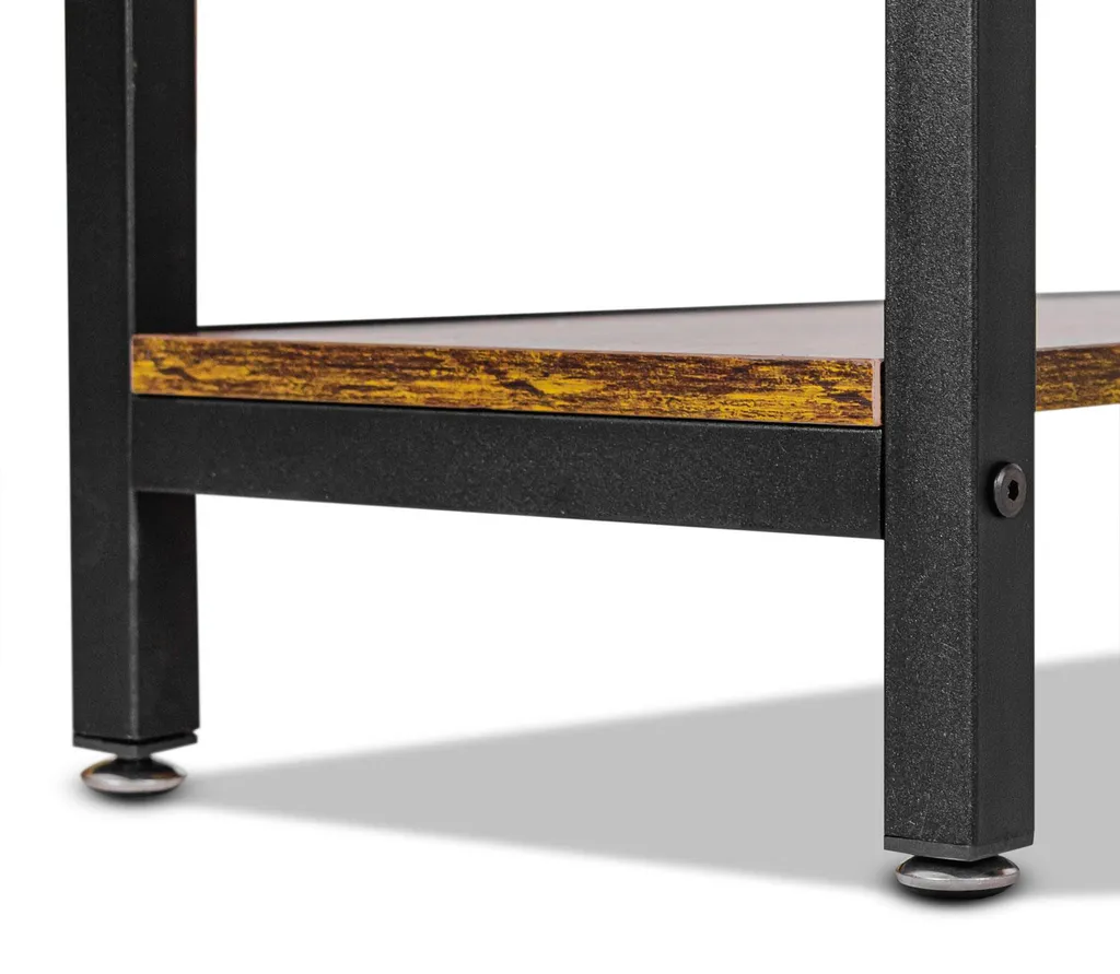 Bureau informatique industriel 120x60 cm avec étagères bois et métal noir - 4