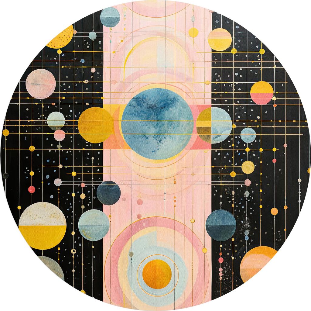 DEQORI Fototapete rund Ø 80 cm 'Symphonie der Planeten' Wand Tapete Leinwand Sticker