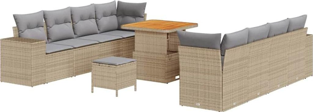 vidaXL Gartensofa-set mit Kissen 11 pcs Beige Poly-Rattan