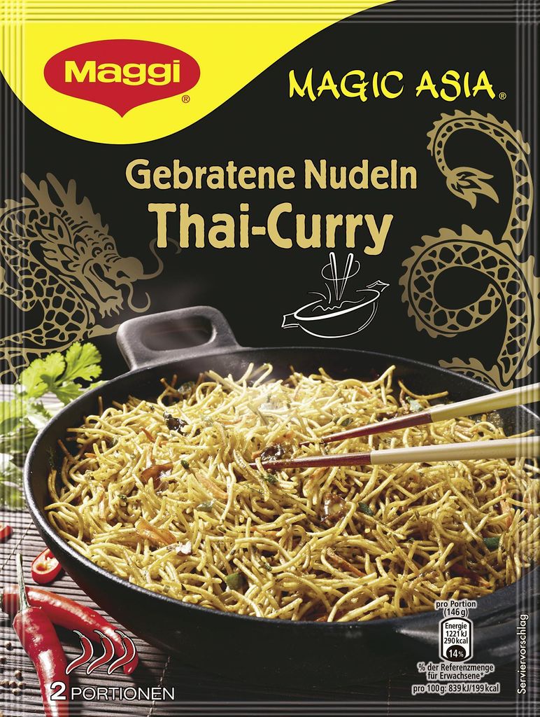Maggi gebratene Nudeln Thai Curry