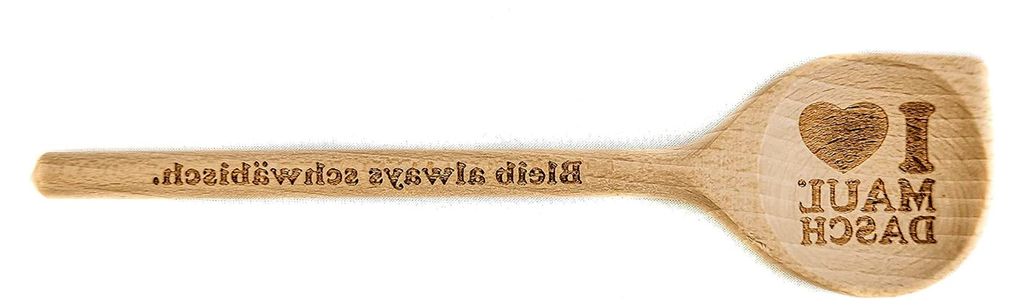 Holzkochlöffel | Rührlöffel | Bedruckt mit schwäbischem Spruch | Aus 100% Buchenholz | Lebensmittelecht | Antibakteriell | Mit einseitiger Lase...