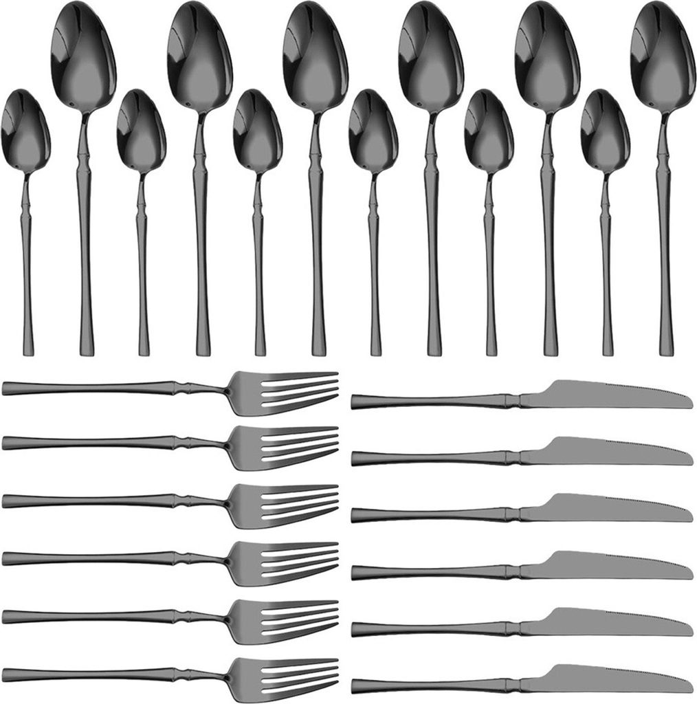 Das 24-teilige Edelstahl-Utensilien-Set beinhaltet Gabeln, Messer, Loeffel, Besteck-Set fuer 4 Personen, hochglanzpoliertes Geschirr, Besteck-Set f...