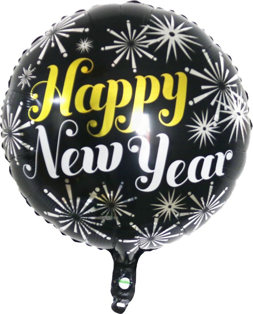 Folienballon Happy New Year Rund Feuerwerk 45cm – Silvester Party Deko Ballon