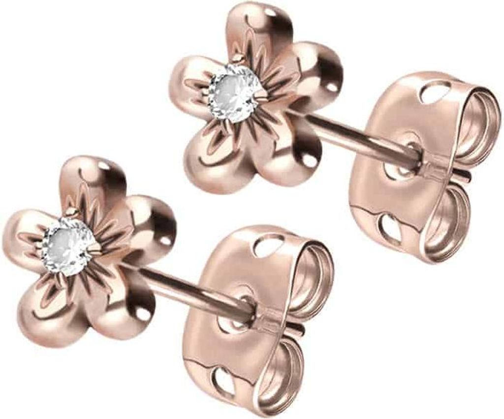 Chirurgenstahl Ohrstecker BLUME + KRISTALL