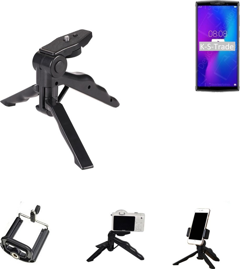 K-S-Trade Stativ Tisch-Ständer Dreibein Handy-Stativ Ständer kompatibel mit Doogee N100 Mini-Stativ Smartphone Tripod Handy-Stativ aus Plastik