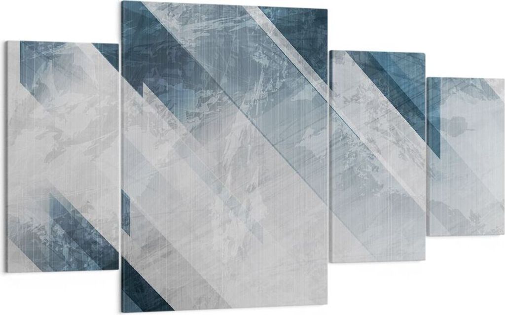 Bild auf Leinwand - Leinwandbild - 4 Teile - Blau Weiß Figuren - 160x90cm - Wand Bild - Wanddeko - Wandbilder - Leinwanddruck - Bilder - Wanddekor...