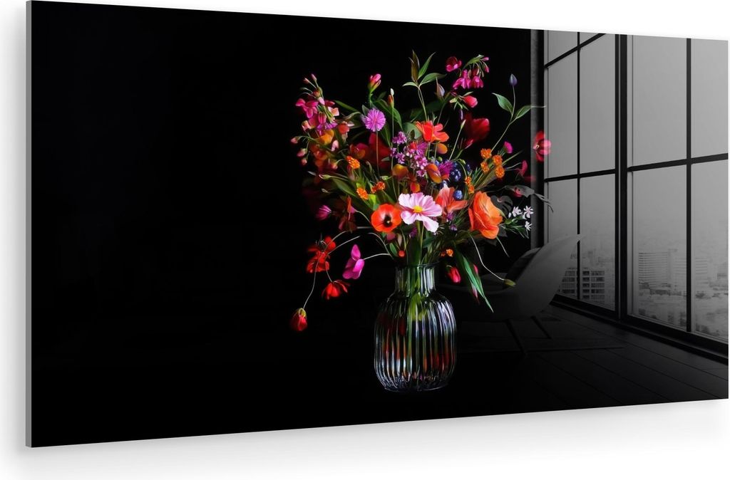 MuchoWow Glasbilder - Bilder auf Wandbild - Foto auf Glas Blumenstrauß - Feldblumen - Vase 80x40 cm Wanddekoration aus Glas - Acrylglasbild - Acry...
