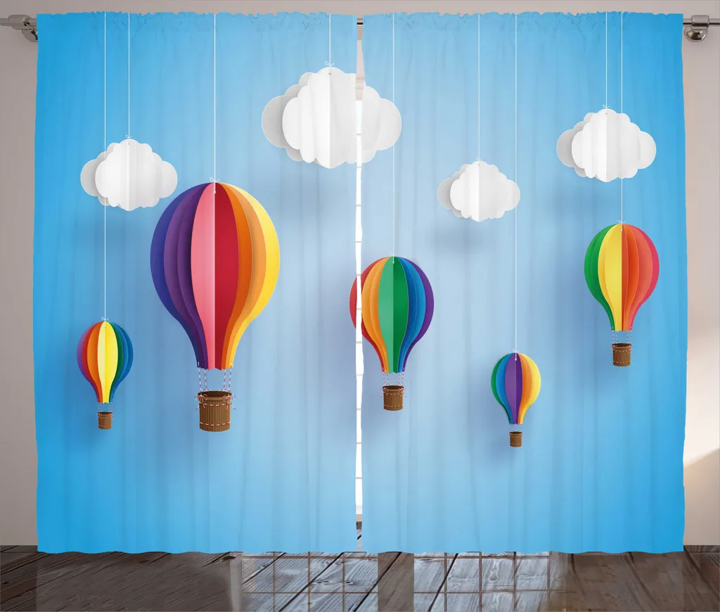 Rideaux de Salon Universels Motif Ballons et Nuages 280x225cm Multicolore
