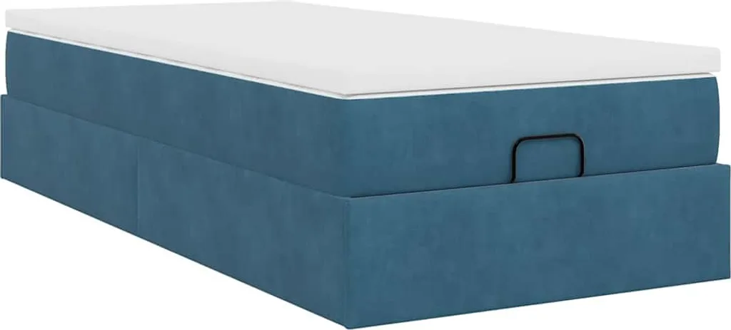 Lit ottoman 90x190 cm velours bleu foncé avec matelas confort