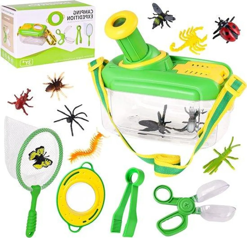 Kit d'insectes 17 pièces avec loupe grossissante et boîte ventilée
