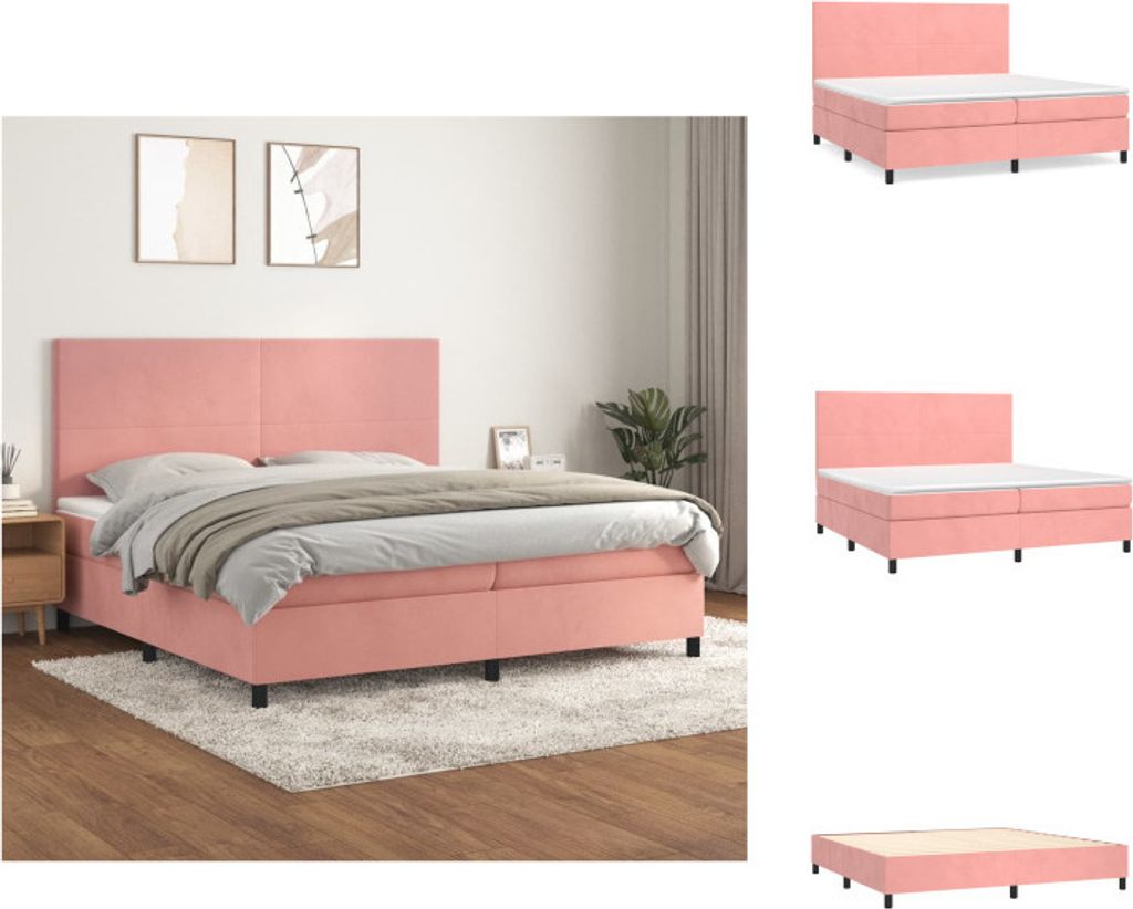 vidaXL Boxspringbett mit Matratze Rosa 200x200 cm Samt - Betten & Bettgestelle