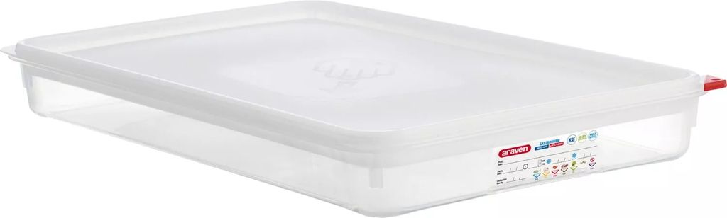 ARAVEN GN-Behälter mit Deckel 1/1, PP, Tiefe: 65 mm, Inhalt: 8,3 L, hermetisch