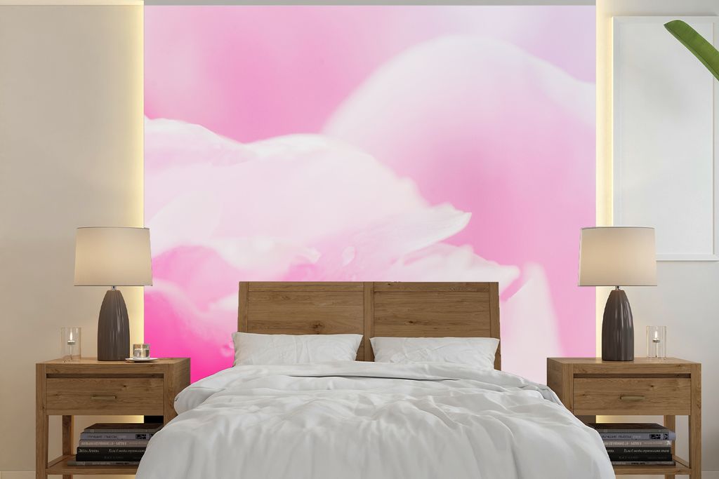 MuchoWow Fototapete für Wohnzimmer oder Schlafzimmer Wandtapete Vinyl Motivtapete Nahaufnahme der Blütenblätter der rosa Pfingstrose - 350x350...