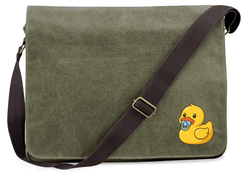 Huuraa Umhängetasche Quietscheente Baby Gummiente Säugling 14 Liter Military Green Canvas Laptoptasche Geschenkidee