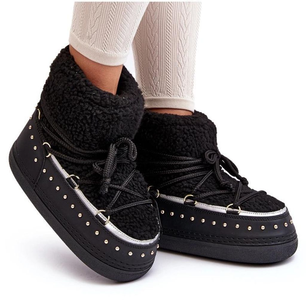 Damen gefütterte Schneestiefel Schwarz Rohes 35/36