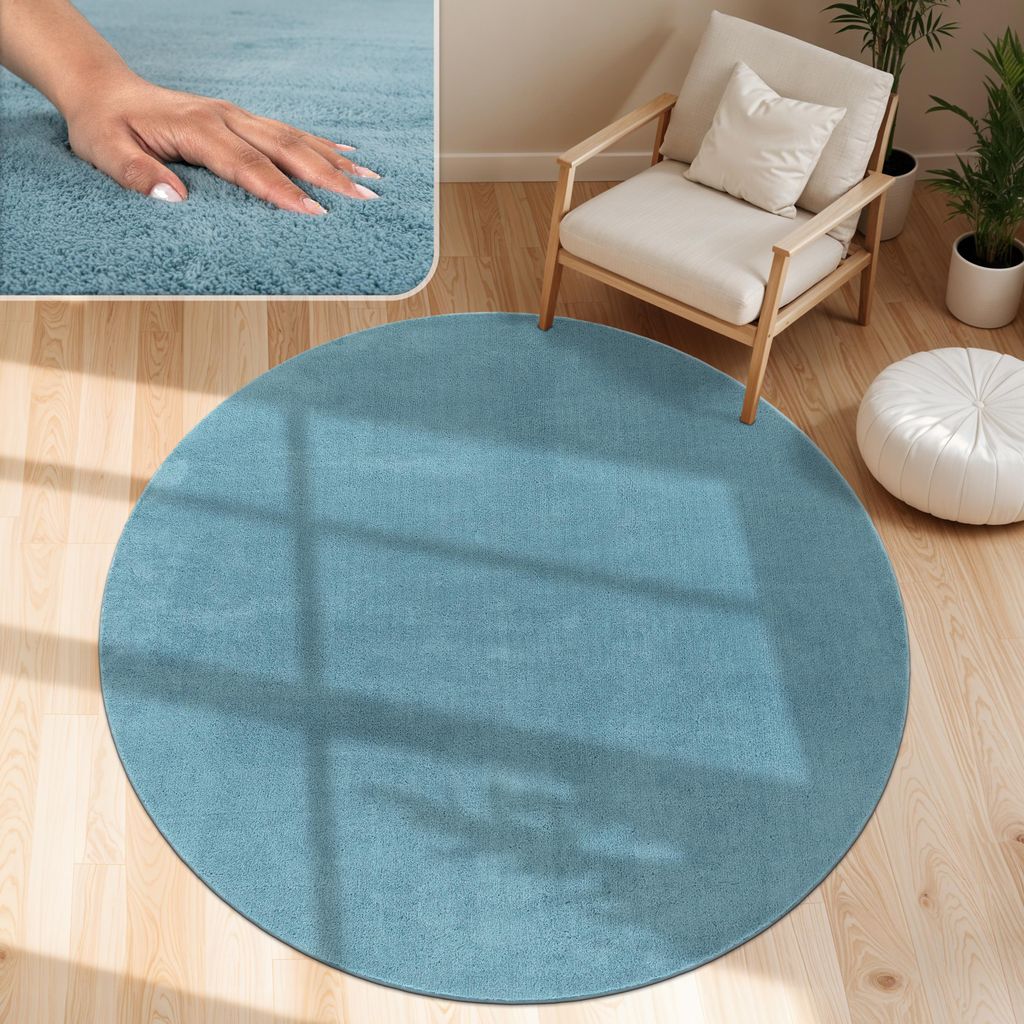 Moderner Wohnzimmer Teppich Kurzflor Waschbar Weich Felloptik Anti-Rutsch Grösse 200 cm Rund