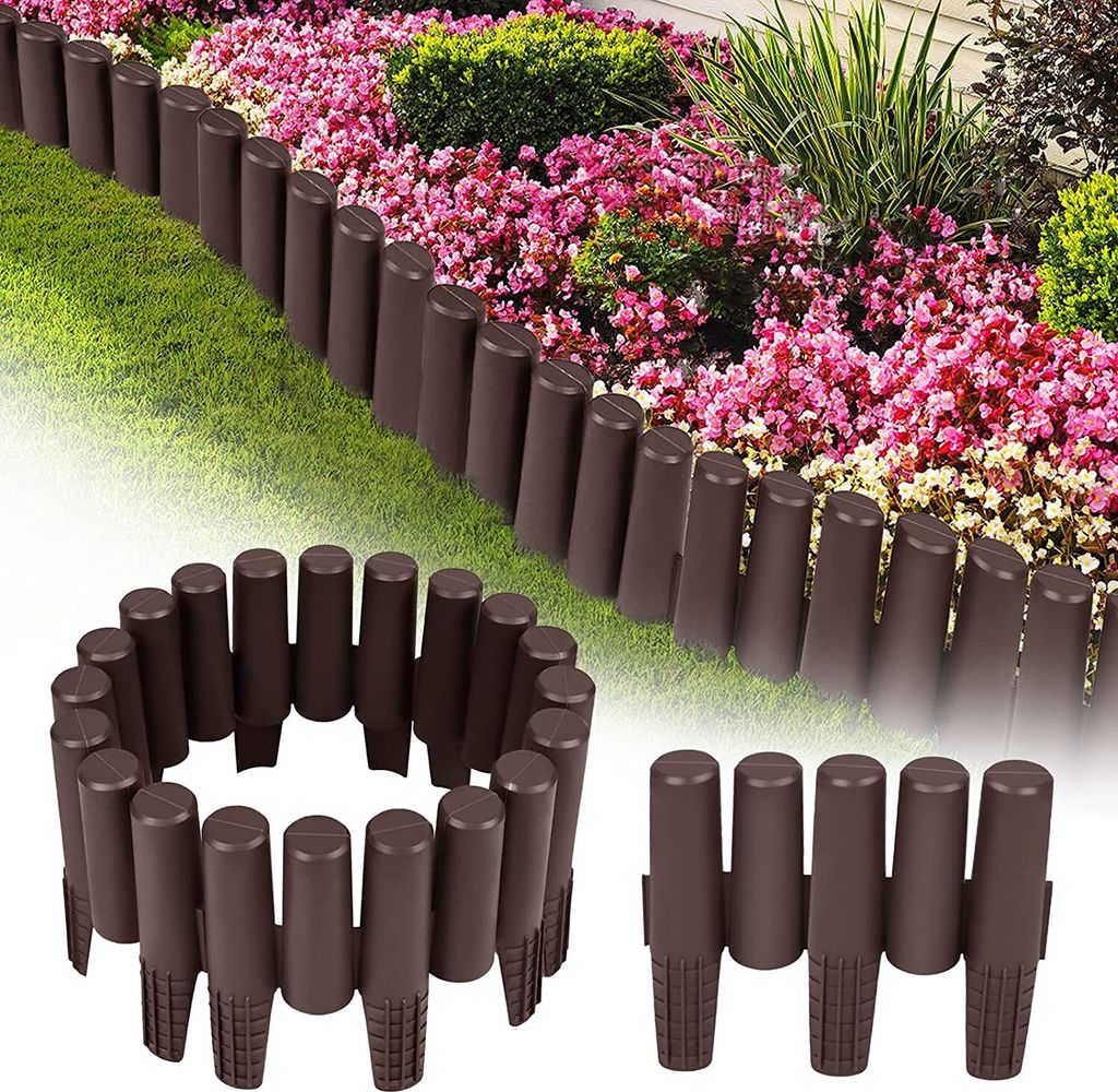 ACXIN 2,8M Rasenkante Beeteinfassung Gartenpalisade Holzoptik Beetumrandung Mähkante Spleißbar Garten Border 1 Element (L x H): 28 x 24 cm (Braun)