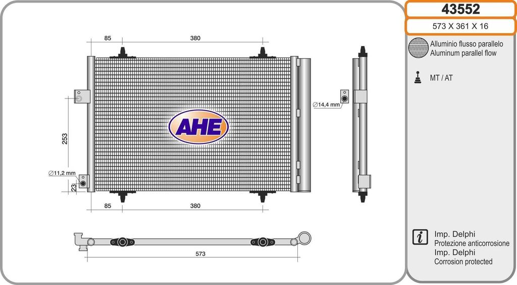 AHE 43552 Kondensator Klimaanlage Klimakondensator passend für PEUGEOT 508 SW I (8E)
