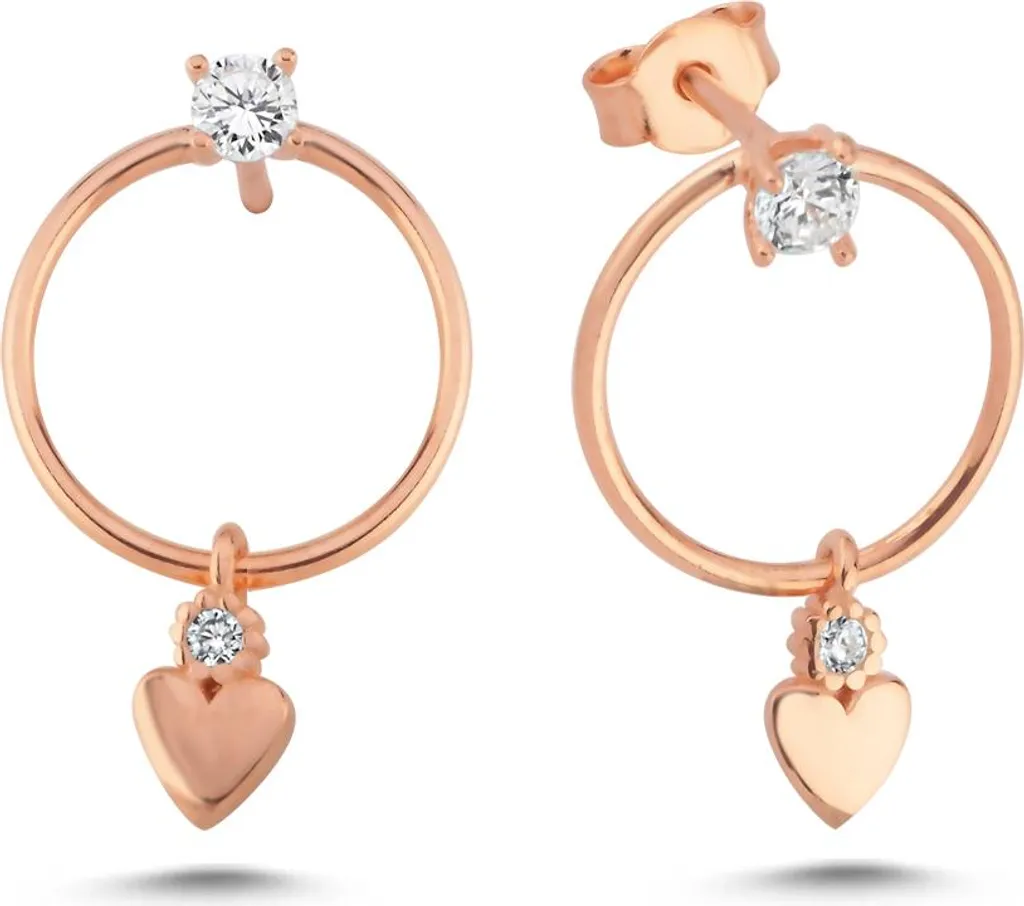 Boucles d'oreilles cœur en zircone brillant et argent 925 rose
