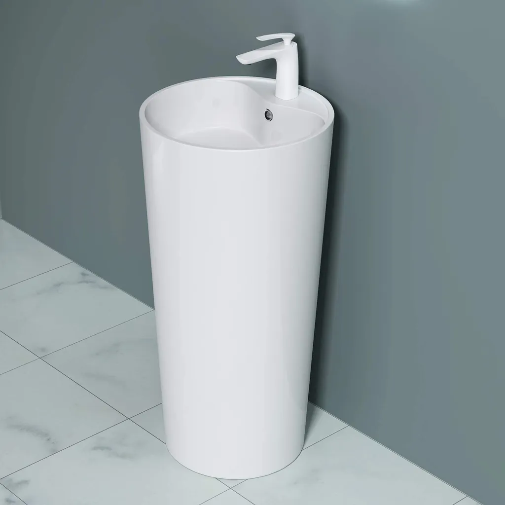 Lave-mains Colonne Design pour Salle de Bain Moderne Blanc 45cm Doporro