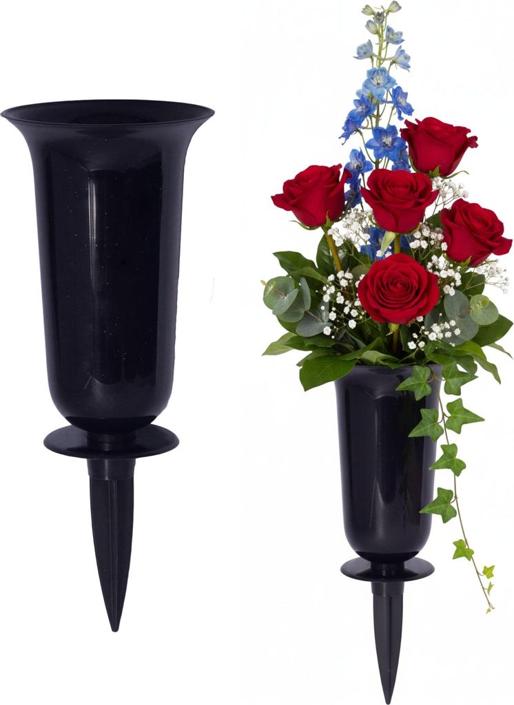 Grabvasen mit Erdspieß zum Stecken 2er Set 32 cm, grau