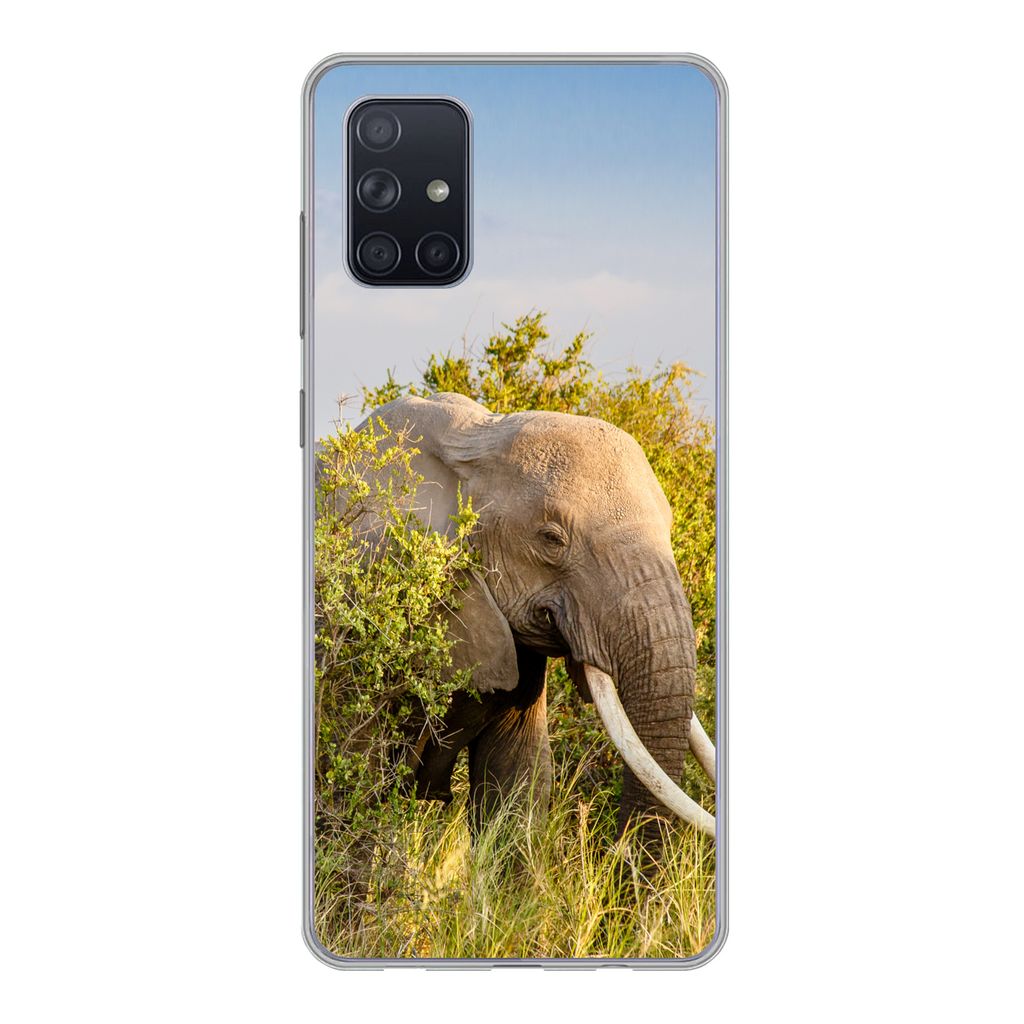 MuchoWow Handyhülle Schutzhülle Hülle für Samsung Galaxy A51 Elefant - Tiere - Gras - Grün - Berg Silikon Softcase Handy Hülle - Schutzabde...