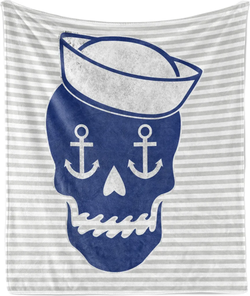 Coperta Morbida ABAKUHAUS Teschi e Onde Blu 175x230 cm per Divano