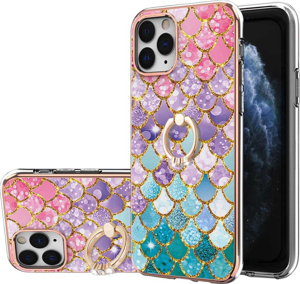 Hülle für iPhone 11 Pro Muster TPU Silikon Stoßdämpfer Bumper Schutzhülle mit Ring Ständer Bunt