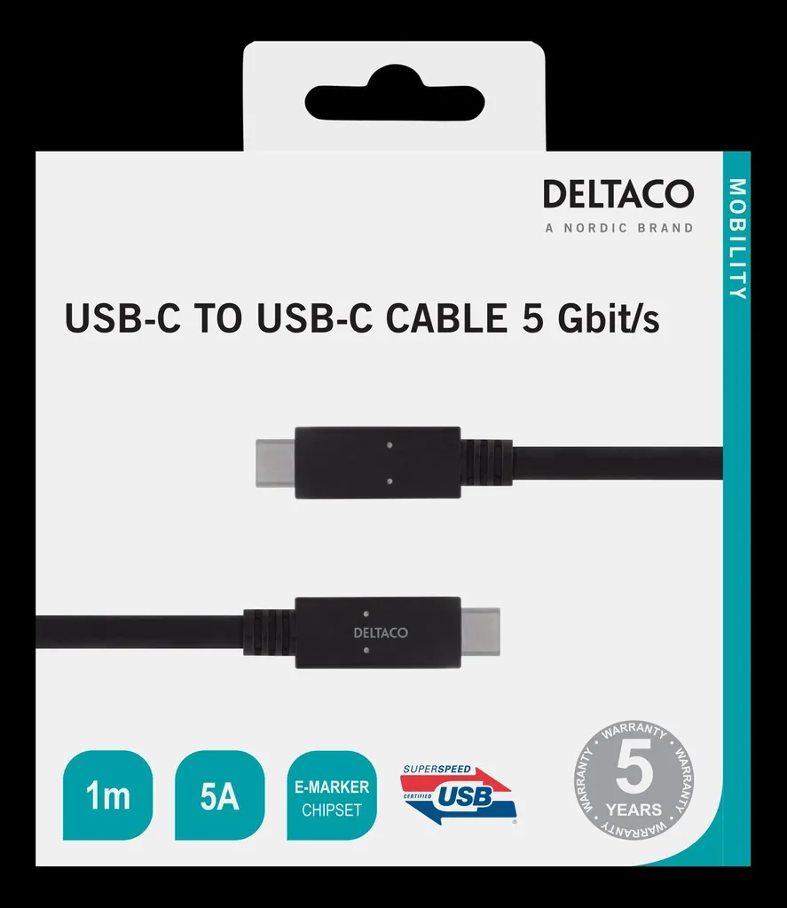 Câble USB-C vers USB-C 5 Gbit/s 1m Noir - Charge Rapide 5A et Sync - 2