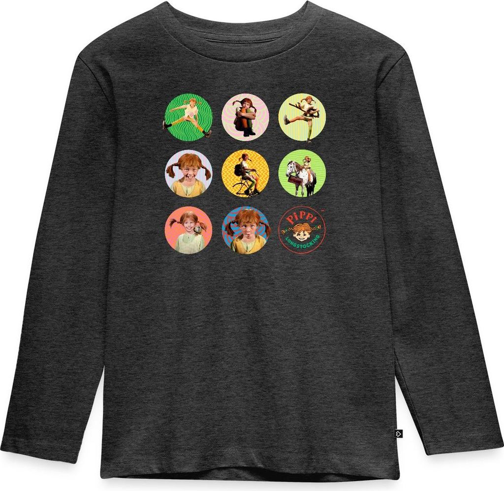 Spreadshirt Pippi Langstrumpf Bilder Von Pippi In Kreisen Kinder Premium Langarmshirt, 98/104 (2 Jahre), Anthrazit meliert
