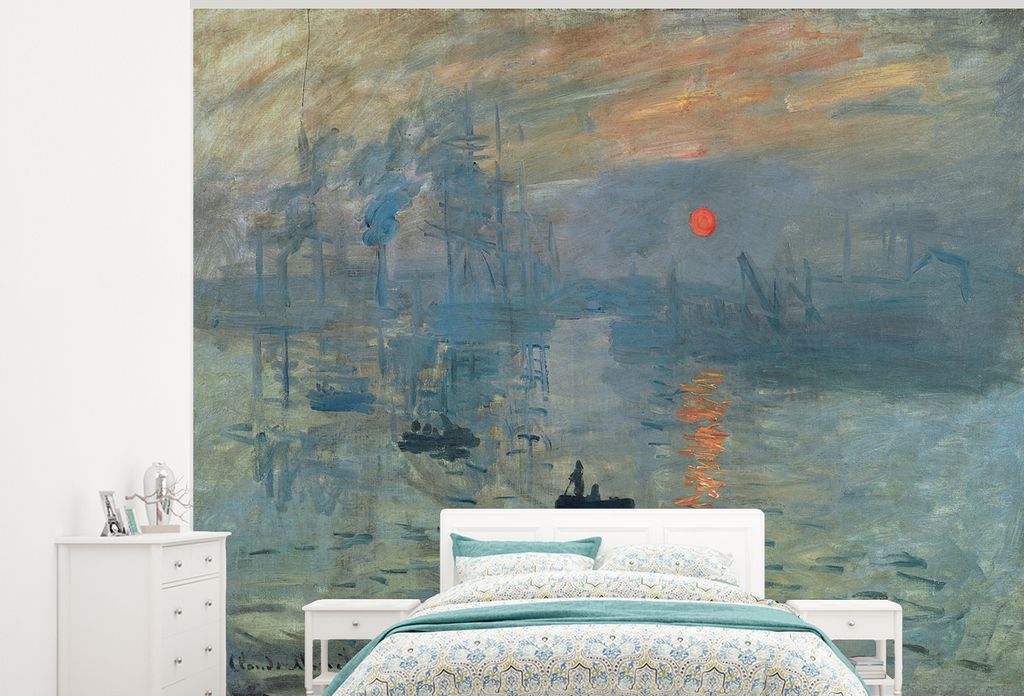 MuchoWow Fototapete für Wohnzimmer oder Schlafzimmer Wandtapete Vinyl Motivtapete Die aufgehende Sonne - Gemälde von Claude Monet - 375x300 cm ...