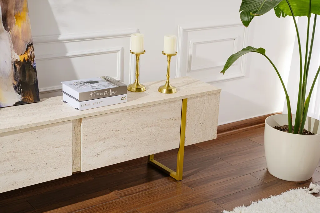 Meuble TV Serenity en Travertin 180cm : Robustesse et Design Sans Compromis