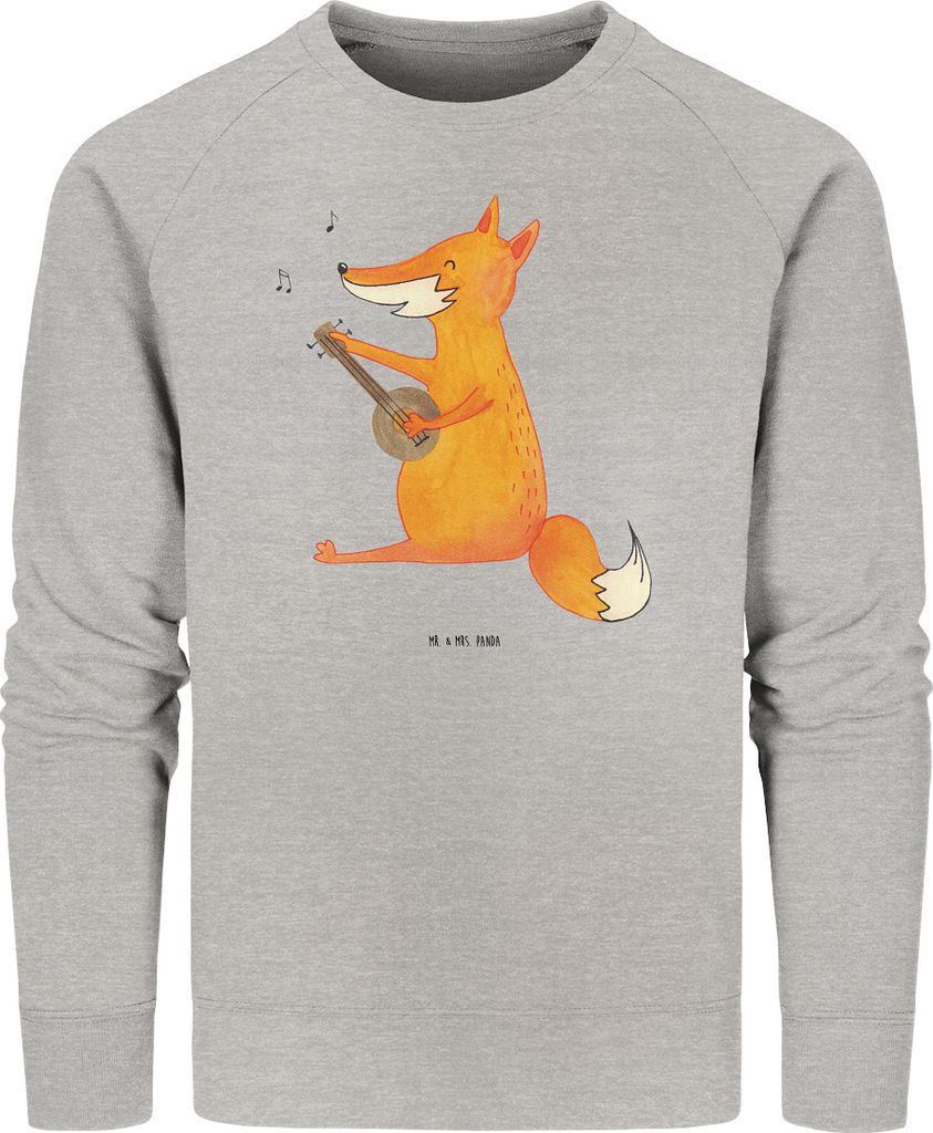Mr. & Mrs. Panda Baumwoll Pullover Fuchs Gitarre Größe XL - Heather Grey - Geschenk, Optimistisch, Singen, Musiker, Rundhals, Musik, Sweatshirt, ...