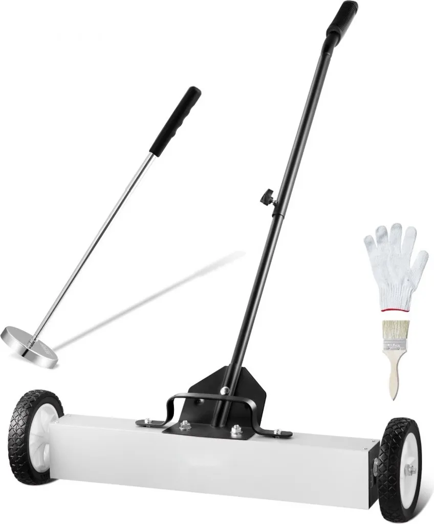 Balai magnétique ramasse-clous à roues de 61 cm pour tapis épais