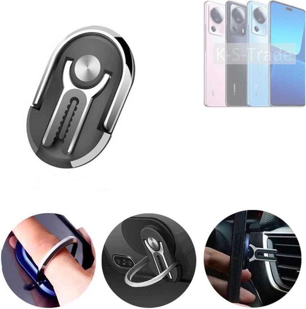 K-S-Trade 3in1 Smartphone-Ring Handy-Ring kompatibel mit Xiaomi 13 Lite Fingerhalterung Handyring Tischständer Lüftungsgitter-Halterung Tisch