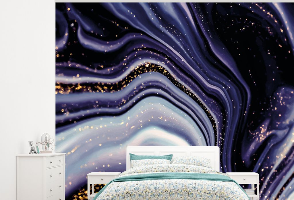 MuchoWow Fototapete für Wohnzimmer oder Schlafzimmer Wandtapete Vinyl Motivtapete Marmor - Lila - Luxus - Marmoroptik - Glitzer - 325x260 cm - T...