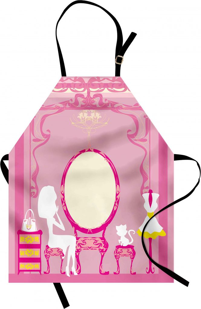 ABAKUHAUS Mädchen Kochschürze, Dame, die vor französischem kosmetischem Make-up Spiegel-Möbel-schickem Design sitzt, Farbfest Höhenverstellbar...