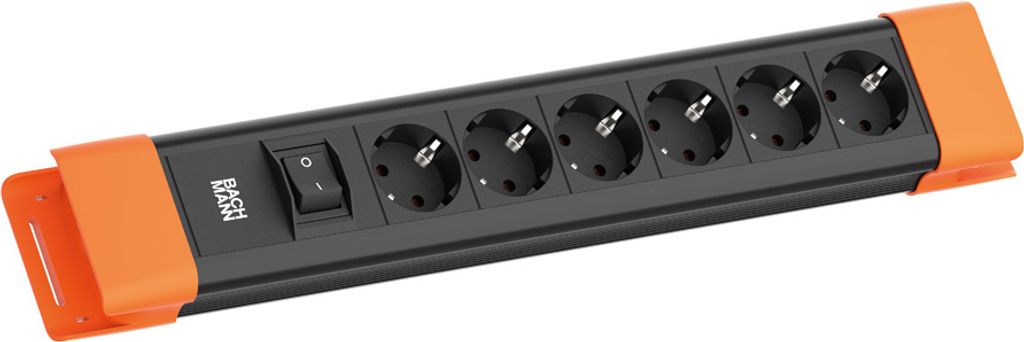 BACHMANN CONNECTUS 6xCEE7/3, 1xSchalter 2,0m CEE7/7 Schwarz/Orange