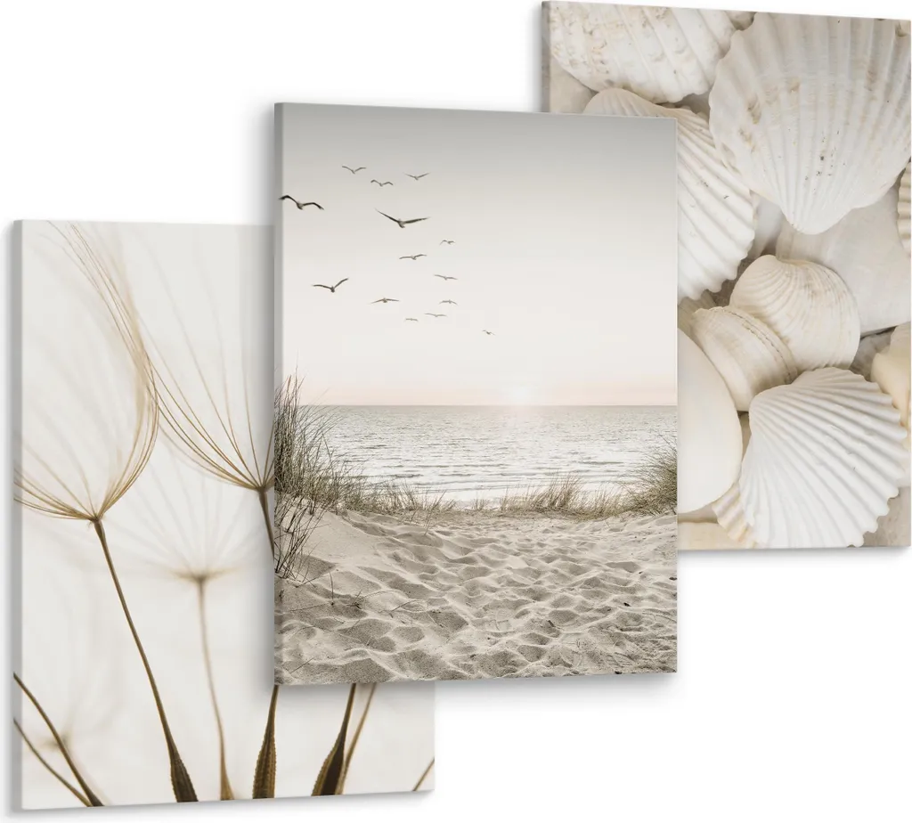Déco Chambre et Salon : Tableaux Paysage Mer et Plage Set de 3 Toiles