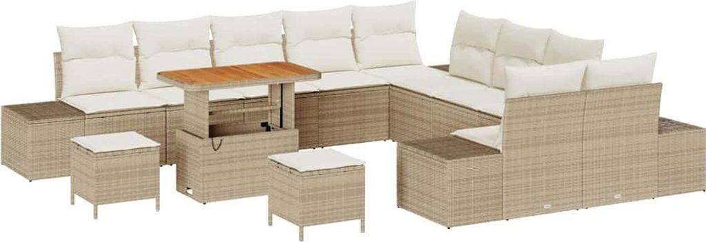 Gartensofa-set mit Kissen 13 pcs Beige Poly-Rattan