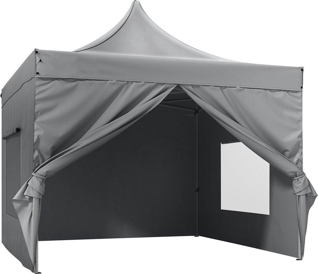 Happyment Luxus Faltpavillon mit Seitenteilen – Weiß – Easy-Up Partyzelt – Wasser- und UV-beständig – 3x3 m – Höhenverstellbar