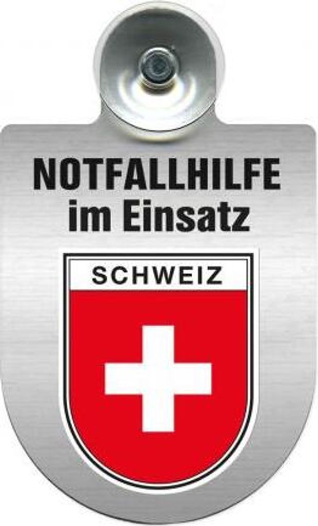 Einsatzschild mit Saugnapf - Notfallhilfe im Einsatz - incl. Regionenwappen 393828 Color - Region Schweiz