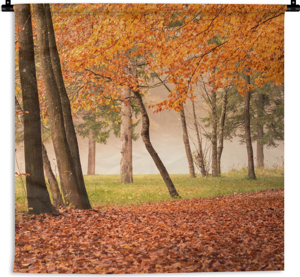 MuchoWow Wandteppich Wandbehang Blätter - Herbst - Wald 120x120 cm Tapisserie Dekoration Wandtuch - Modern - Baumwollgewebe