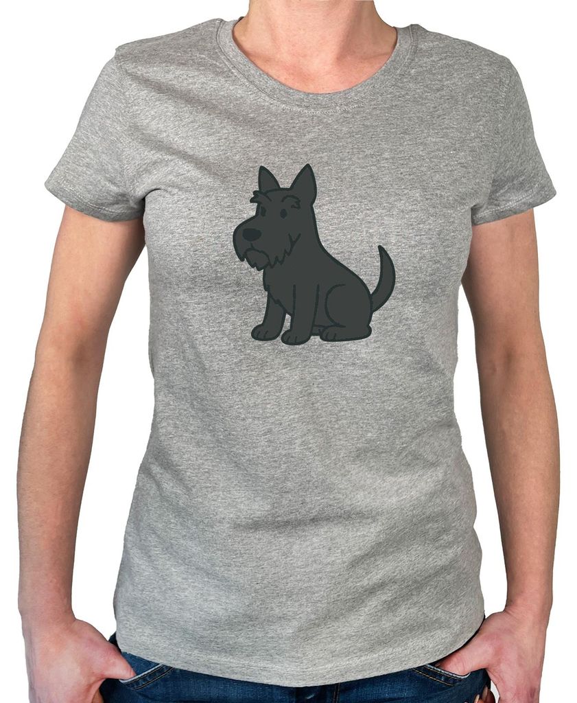 Huuraa Damen T-Shirt Scottish Terrier Comic Scottie M Sport Grey Bio Baumwolle Fairtrade Damenshirt Geschenkidee